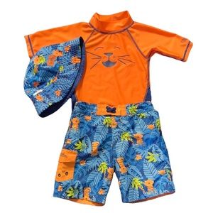 UV Skins 3-Piece Boys Swim Shorts Rash Guard and Hat